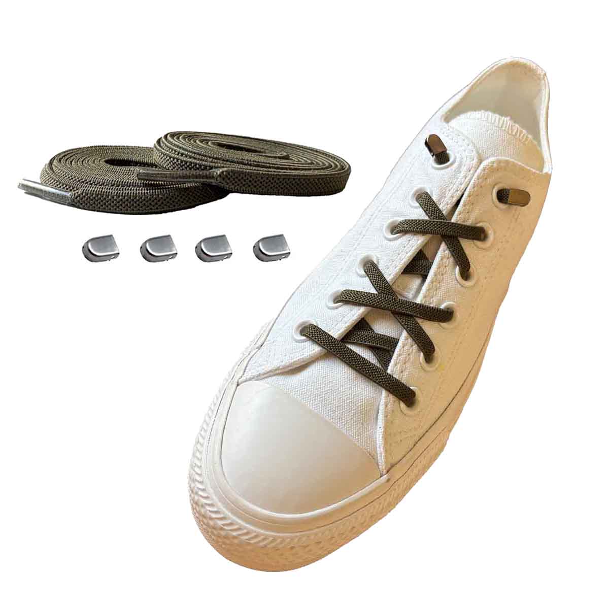 elastiska-skosnören-grönoliv-clips-silver-matt-skor