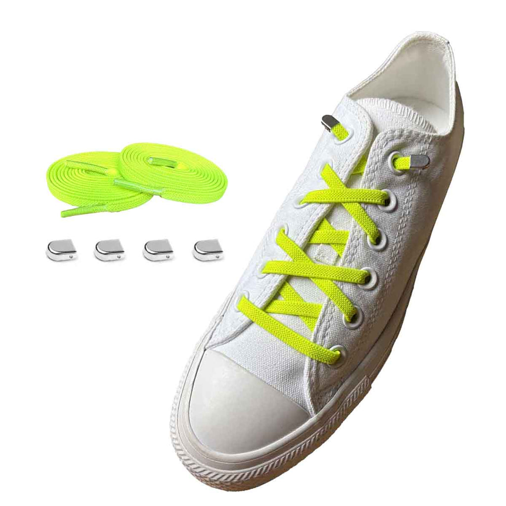elastiska-skosnören-gul-neon-clips-silver-blank-skor