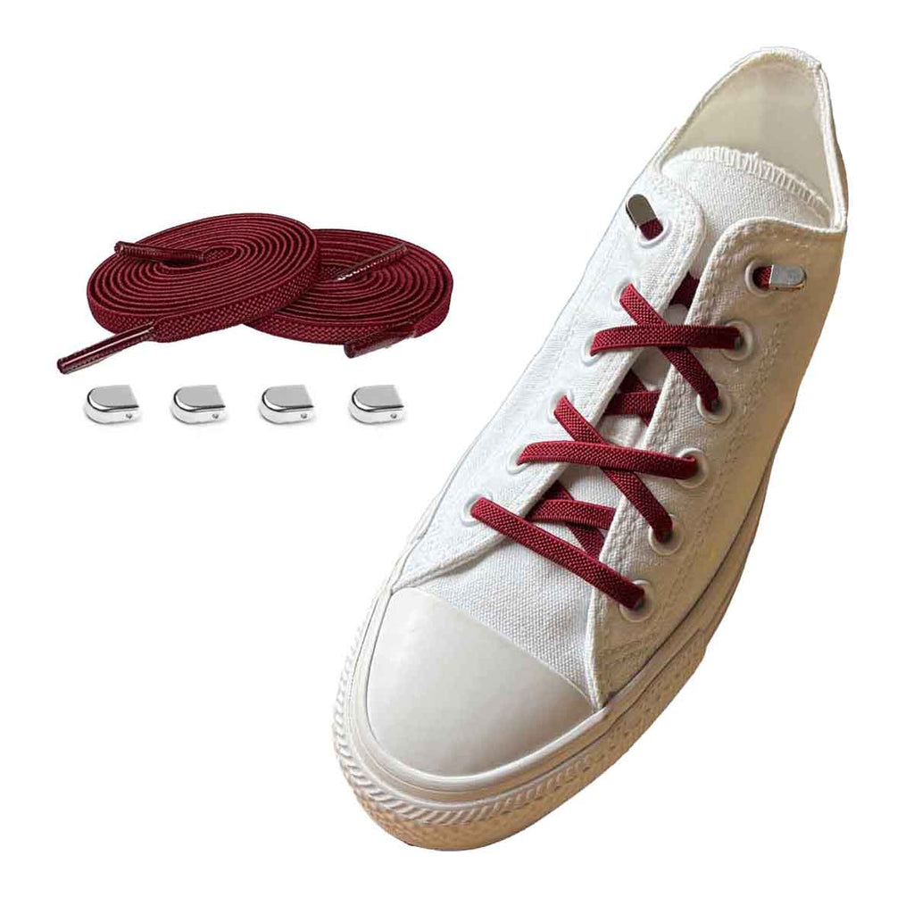 96 elastiska skosnoeren roed bordeaux clips silver blank skor