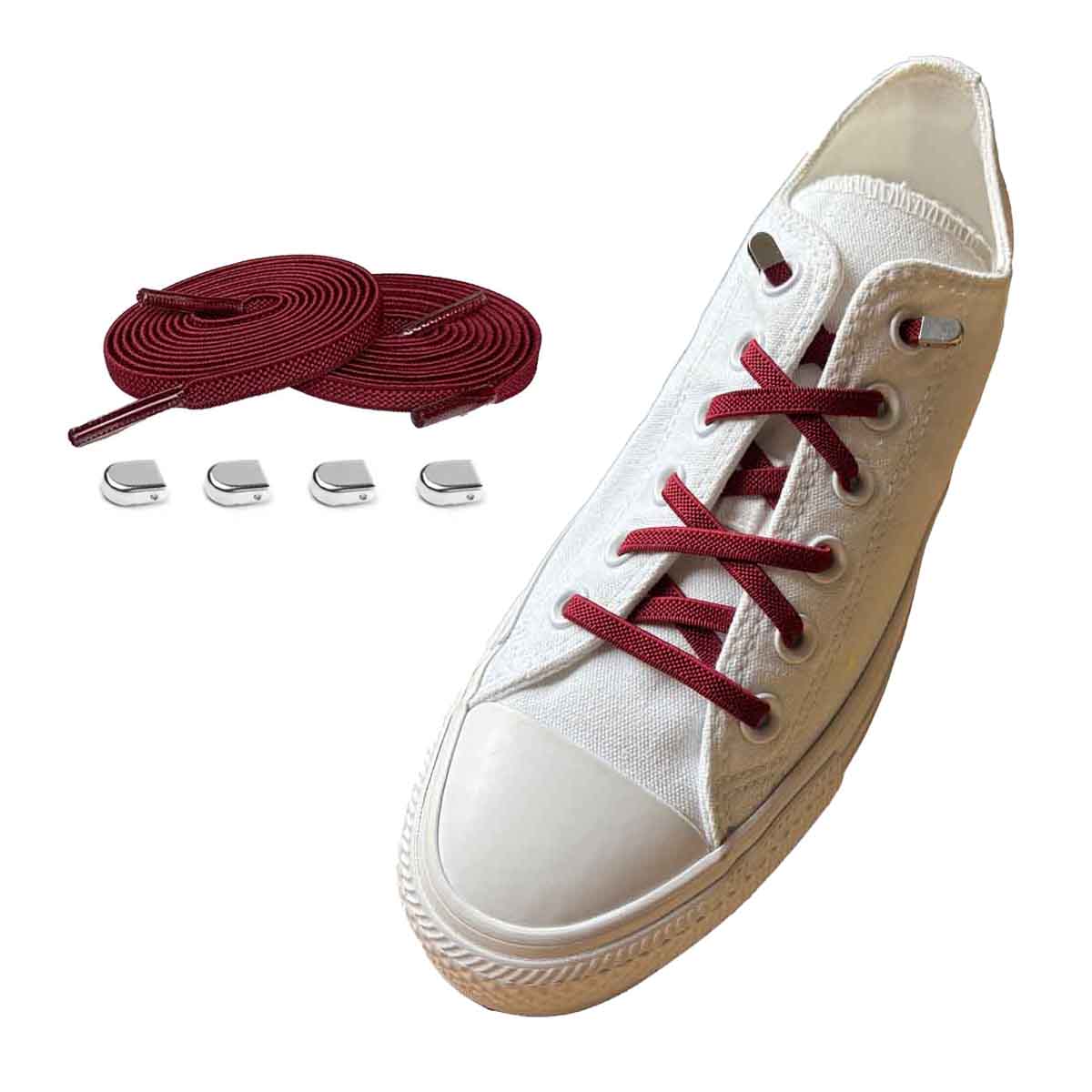 96 elastiska skosnoeren roed bordeaux clips silver blank skor