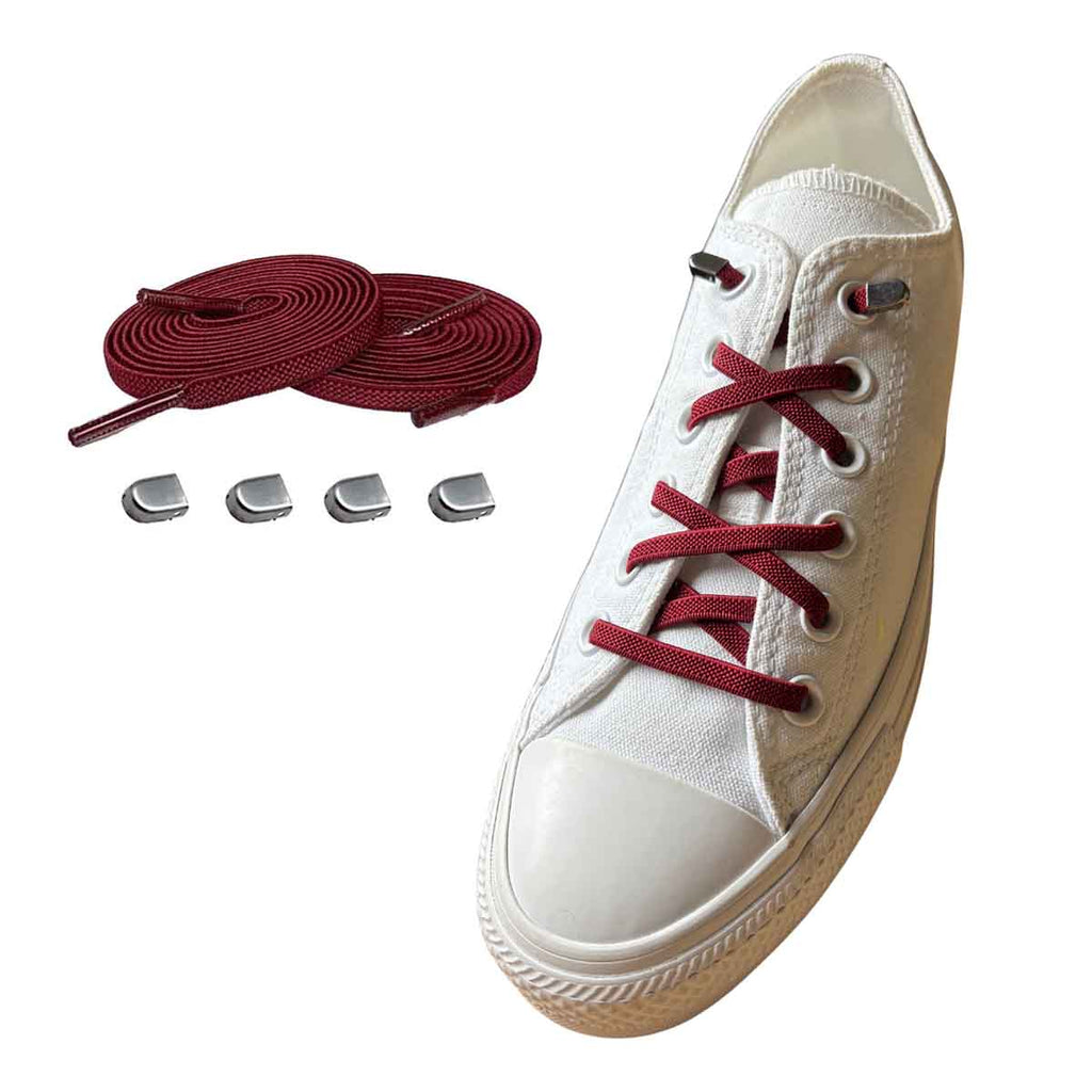 96 elastiska skosnoeren roed bordeaux clips silver matt skor