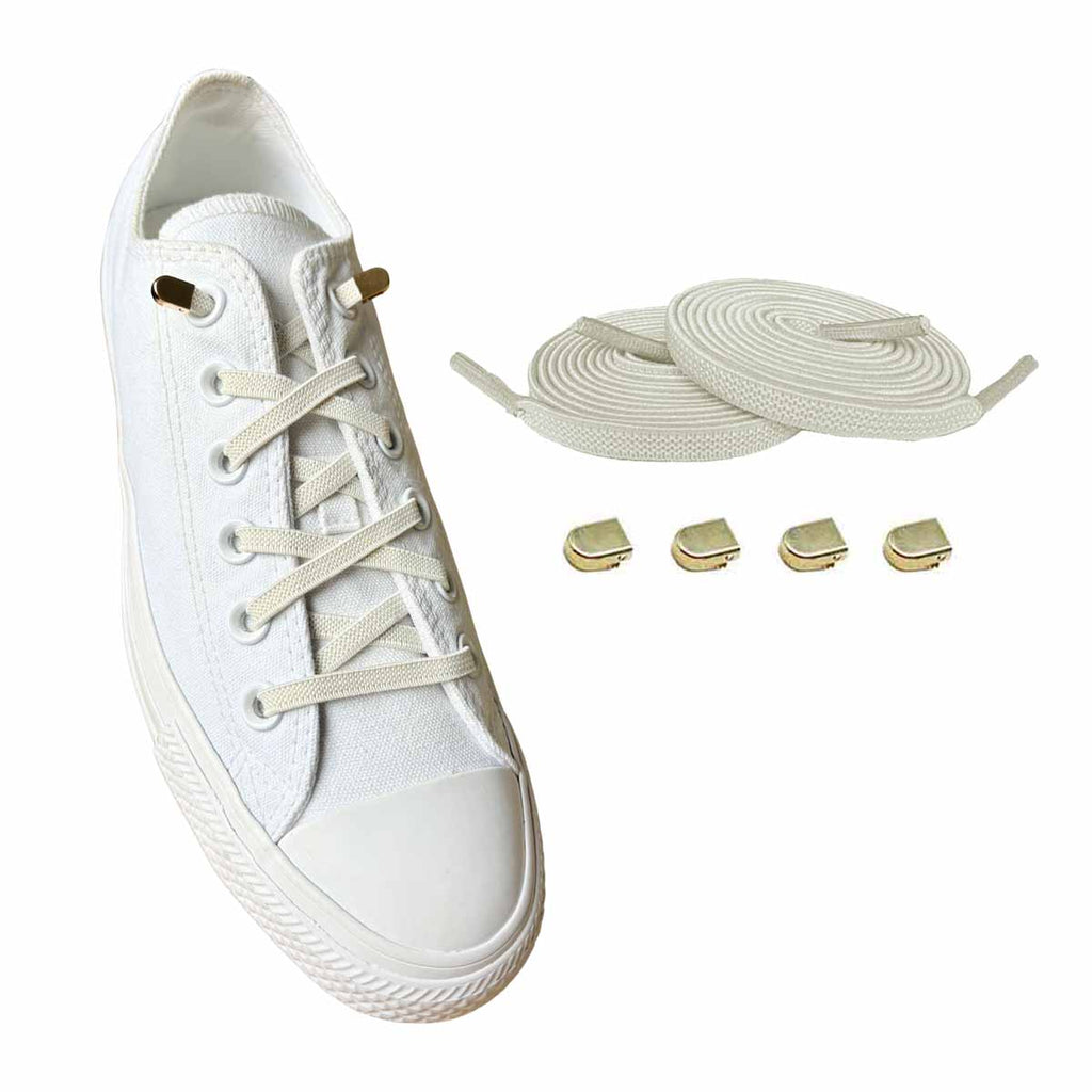 96 elastiska skosnoeren vit creme clips guld skor