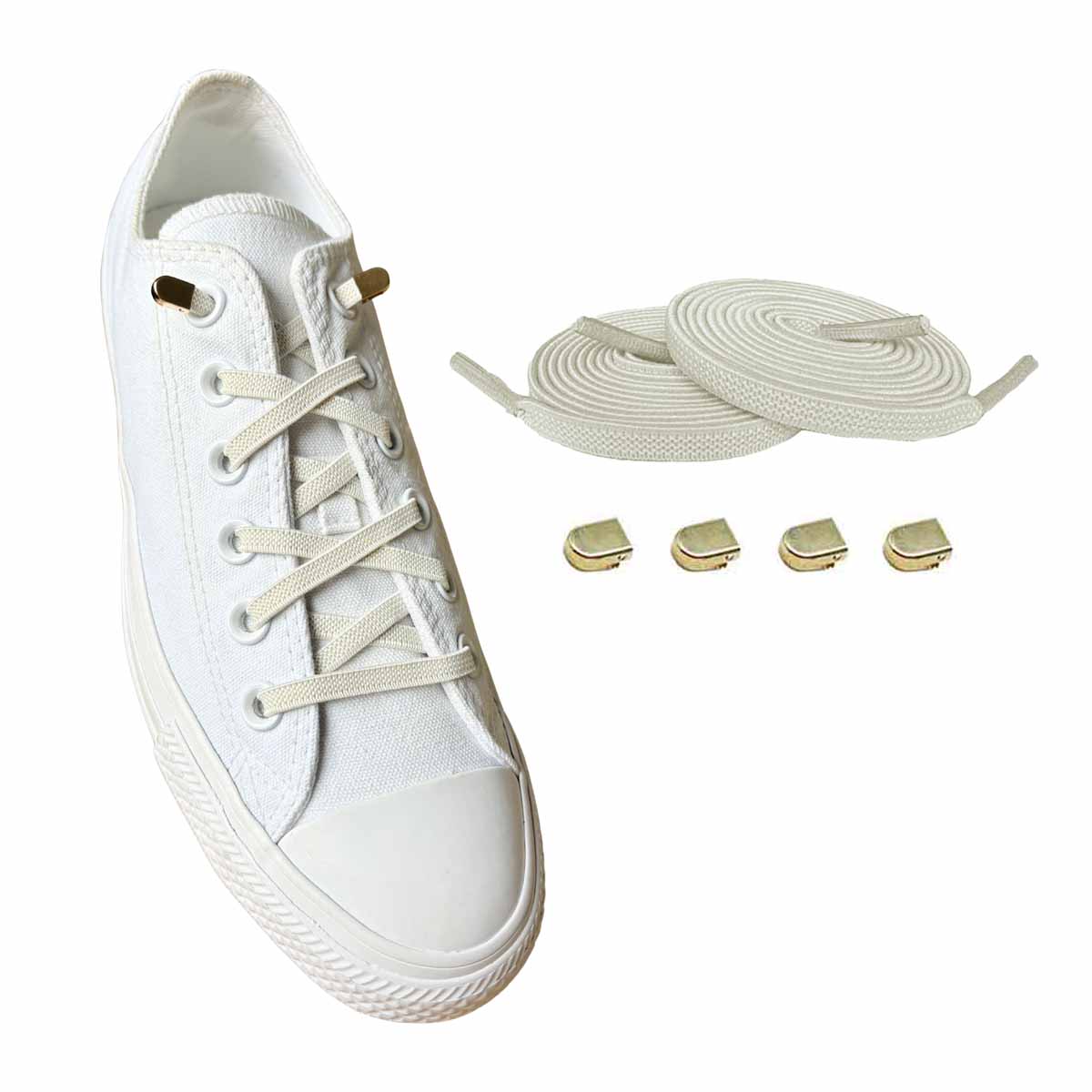 96 elastiska skosnoeren vit creme clips guld skor