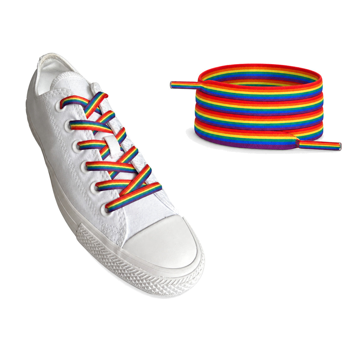 Regnbåge randig – skosnoren platt regnbage ranger 02 sneaker vit